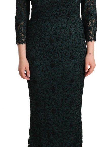 Dolce & Gabbana Green Floral Lace Maxi Floor Length Dress - Ellie Belle