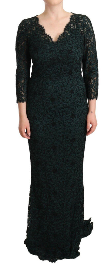 Dolce & Gabbana Green Floral Lace Maxi Floor Length Dress - Ellie Belle