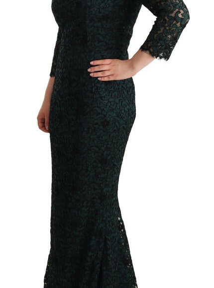 Dolce & Gabbana Green Floral Lace Maxi Floor Length Dress - Ellie Belle