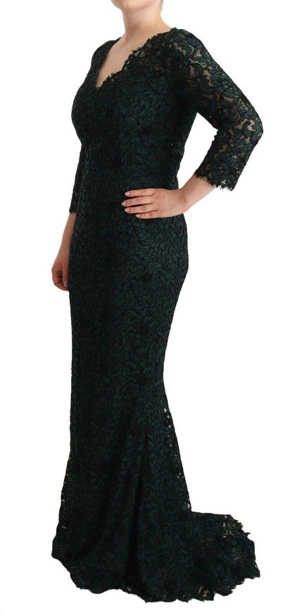 Dolce & Gabbana Green Floral Lace Maxi Floor Length Dress - Ellie Belle