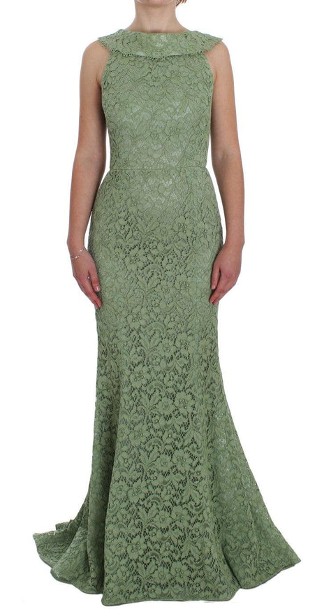 Dolce & Gabbana Green Floral Lace Sheath Maxi Dress - Ellie Belle