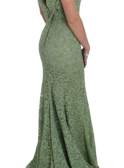 Dolce & Gabbana Green Floral Lace Sheath Maxi Dress - Ellie Belle