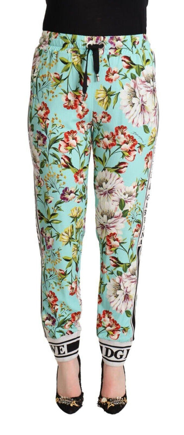 Dolce & Gabbana Green Floral Print Mid Waist Trouser Jogger Pants - Ellie Belle