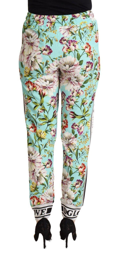 Dolce & Gabbana Green Floral Print Mid Waist Trouser Jogger Pants - Ellie Belle