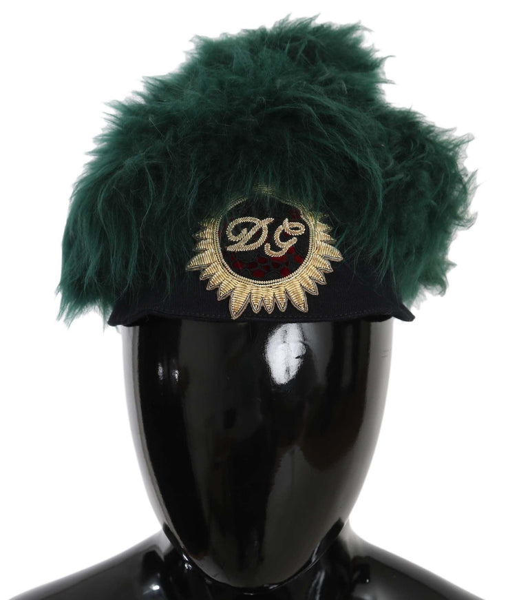 Dolce & Gabbana Green Fur DG Logo Embroidered Cloche Hat - Ellie Belle