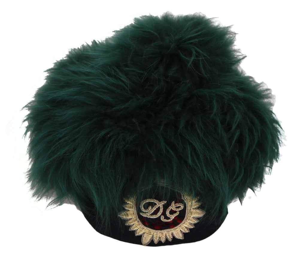 Dolce & Gabbana Green Fur DG Logo Embroidered Cloche Hat - Ellie Belle