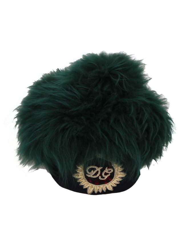 Dolce & Gabbana Green Fur DG Logo Embroidered Cloche Hat - Ellie Belle