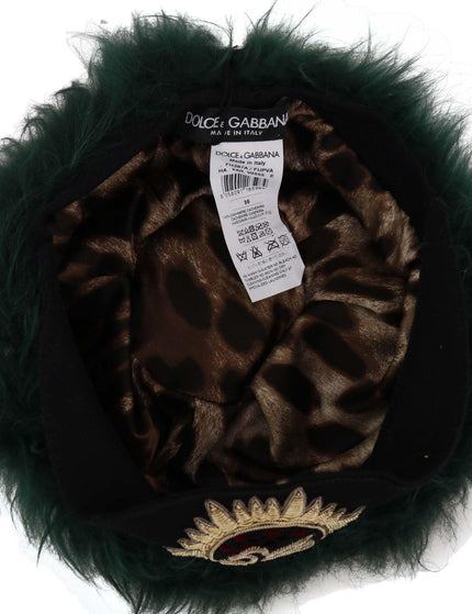 Dolce & Gabbana Green Fur DG Logo Embroidered Cloche Hat - Ellie Belle