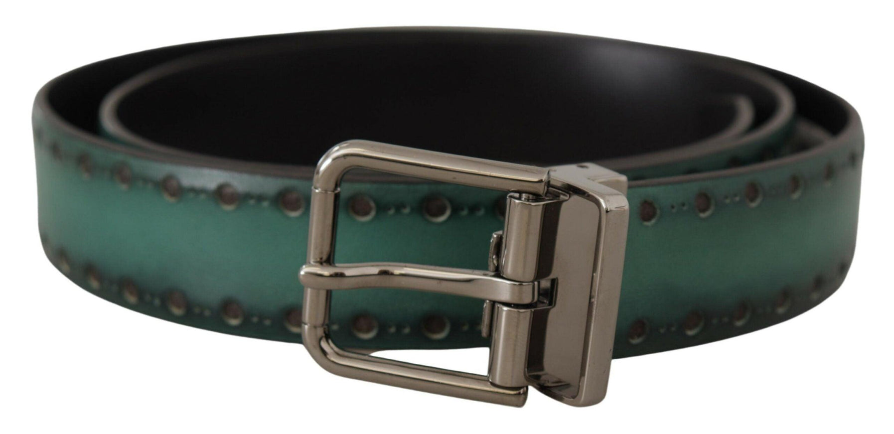 Dolce & Gabbana Green Giotto Leather Silver Metal Buckle Belt - Ellie Belle