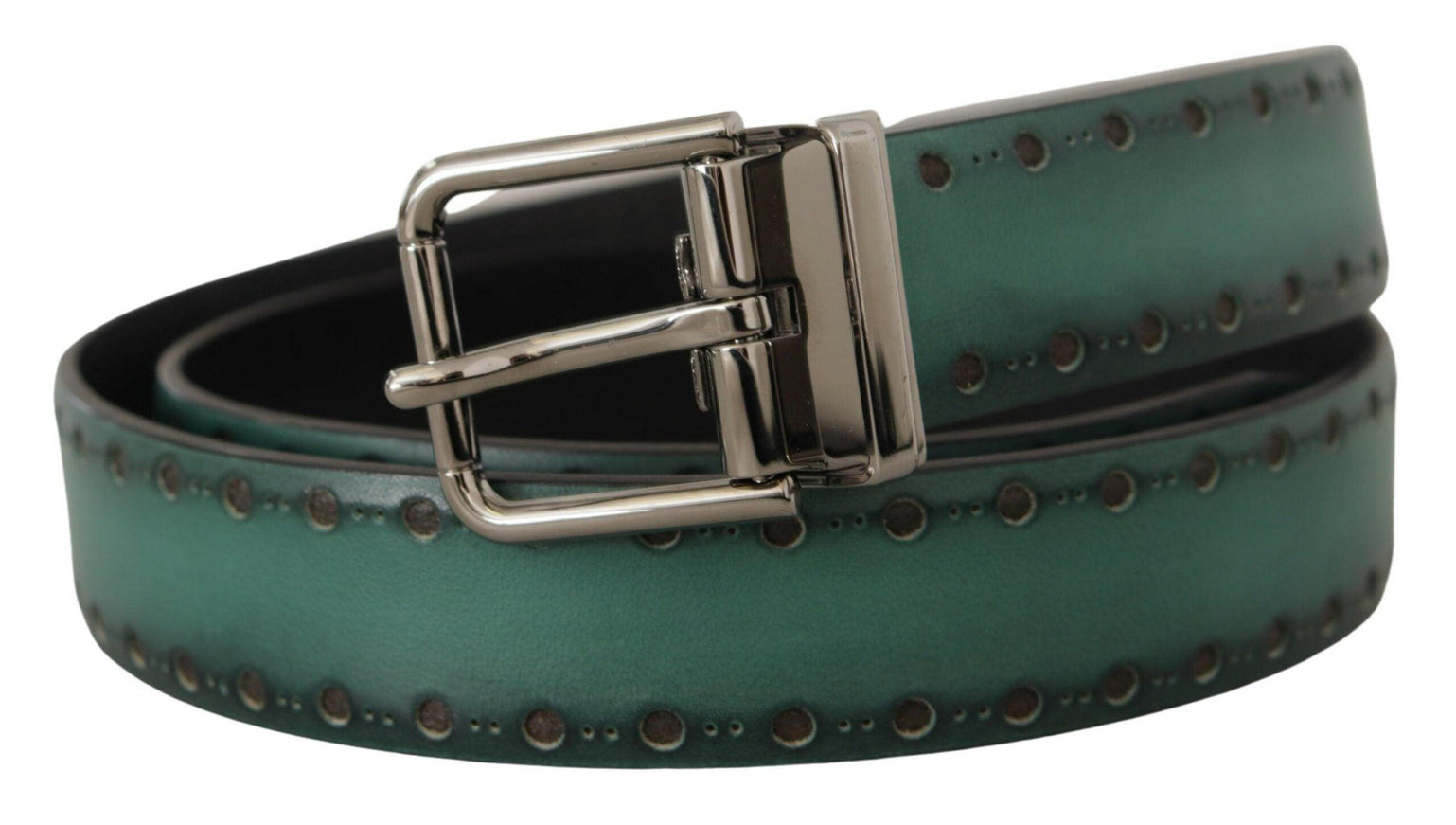 Dolce & Gabbana Green Giotto Leather Silver Metal Buckle Belt - Ellie Belle