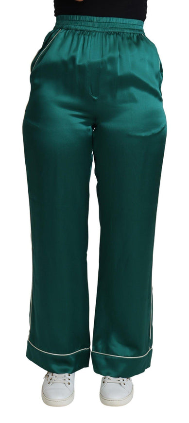 Dolce & Gabbana Green High Waist Pajama Trouser Silk Pant - Ellie Belle