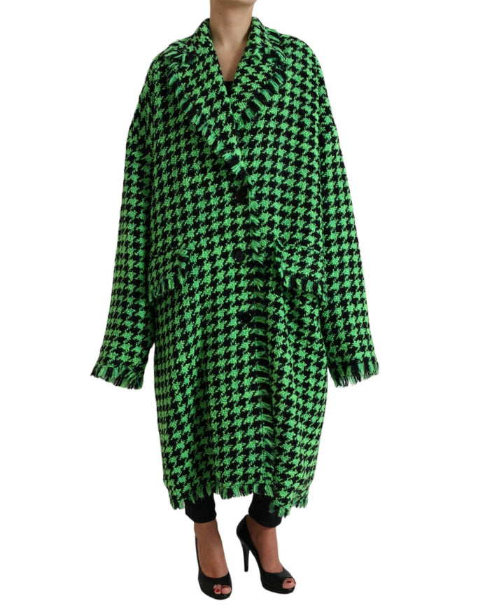 Dolce & Gabbana Green Houndstooth Full Sleeve Long Coat Jacket - Ellie Belle