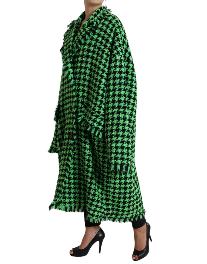 Dolce & Gabbana Green Houndstooth Full Sleeve Long Coat Jacket - Ellie Belle