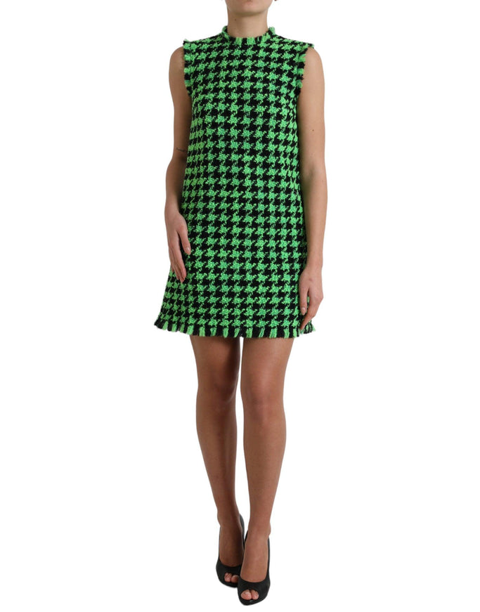 Dolce & Gabbana Green Houndstooth Sleeveless Aline Mini Dress - Ellie Belle