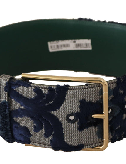 Dolce & Gabbana Green Jacquard Embroid Leather Gold Metal Buckle Belt - Ellie Belle