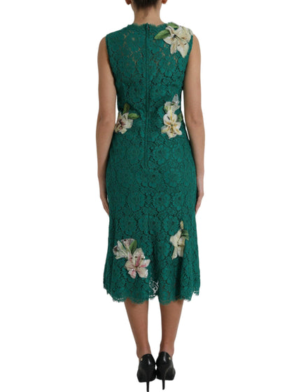 Dolce & Gabbana Green Lace Floral Applique Aline Midi Dress - Ellie Belle