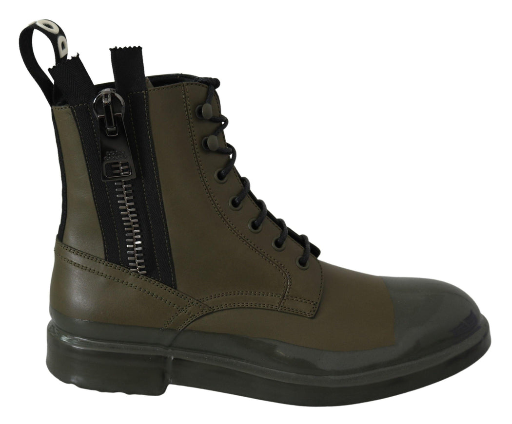 Dolce & Gabbana Green Leather Boots Zipper Mens Shoes - Ellie Belle