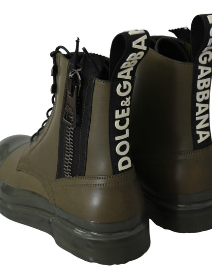 Dolce & Gabbana Green Leather Boots Zipper Mens Shoes - Ellie Belle
