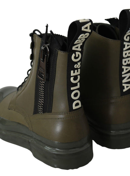 Dolce & Gabbana Green Leather Boots Zipper Mens Shoes - Ellie Belle
