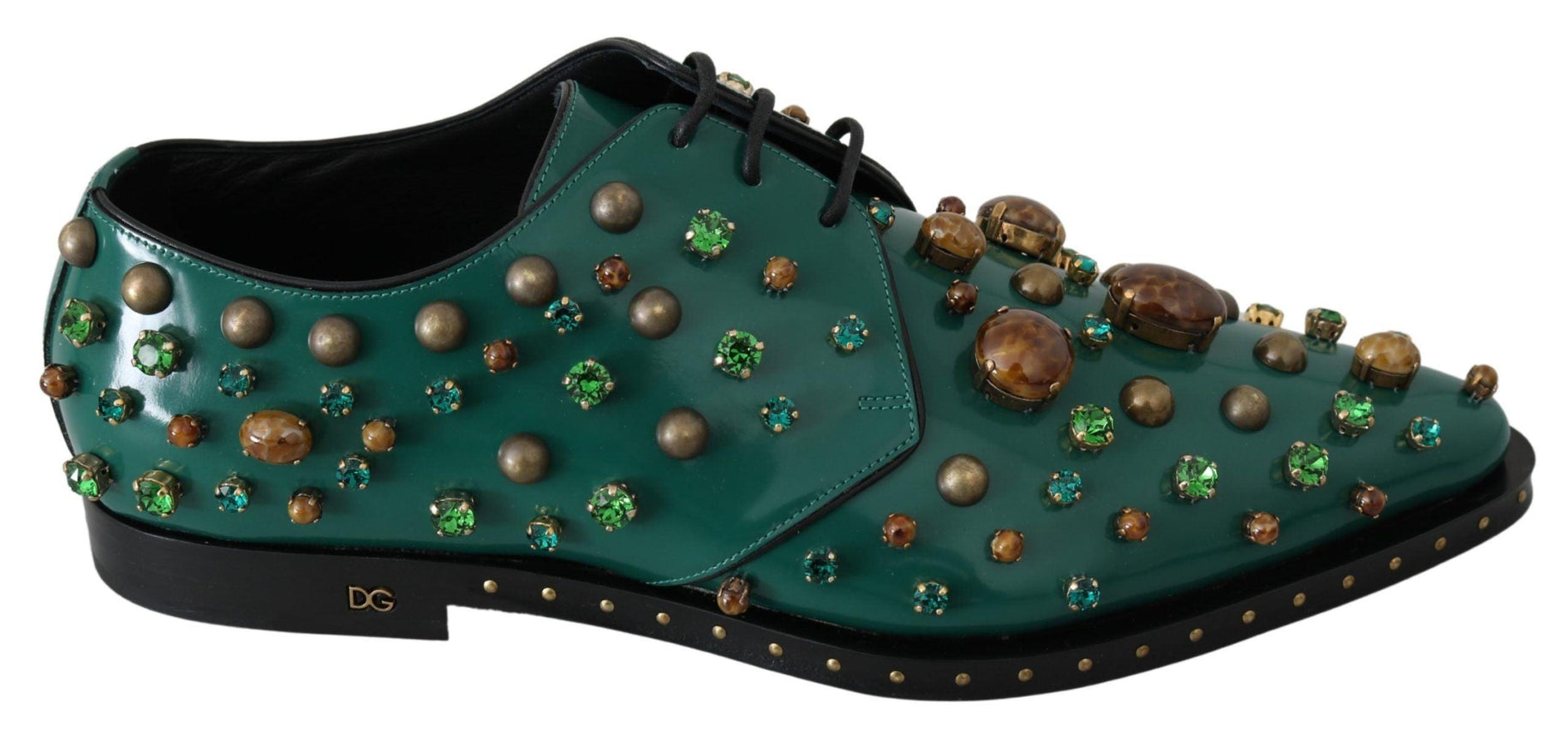 Dolce & Gabbana Green Leather Crystal Dress Broque Shoes - Ellie Belle