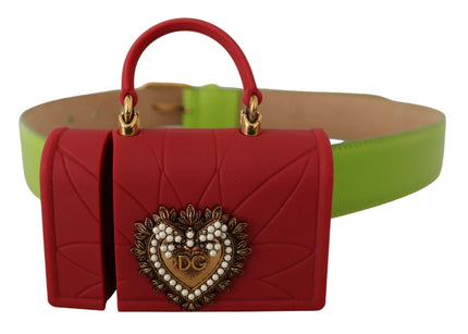 Dolce & Gabbana Green Leather Devotion Heart Micro Bag Headphones Belt - Ellie Belle