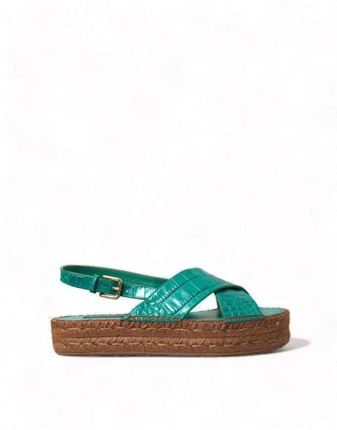 Dolce & Gabbana Green Leather Platform Espadrille Sandal Shoes - Ellie Belle