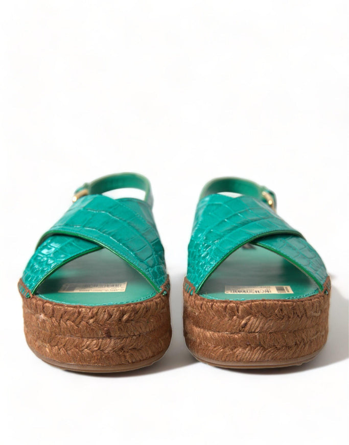 Dolce & Gabbana Green Leather Platform Espadrille Sandal Shoes - Ellie Belle