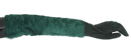 Dolce & Gabbana Green Leather Xiangao Fur Elbow Gloves - Ellie Belle