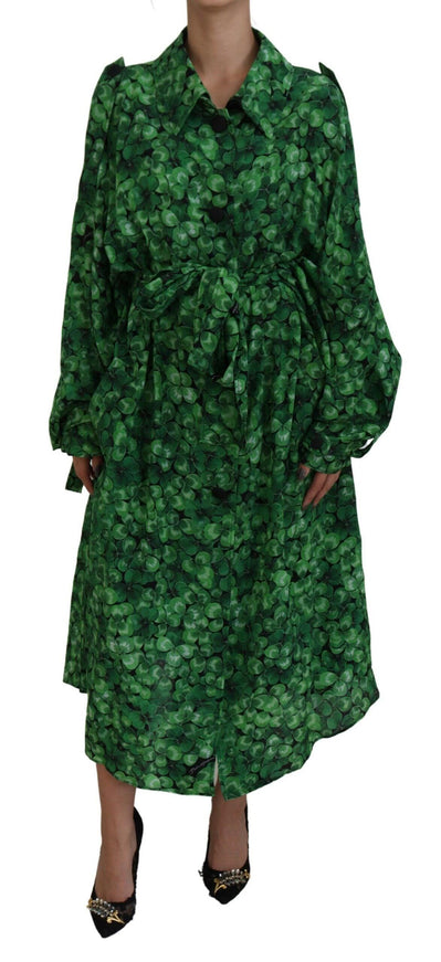 Dolce & Gabbana Green Leaves Print Silk Trench Coat Jacket - Ellie Belle