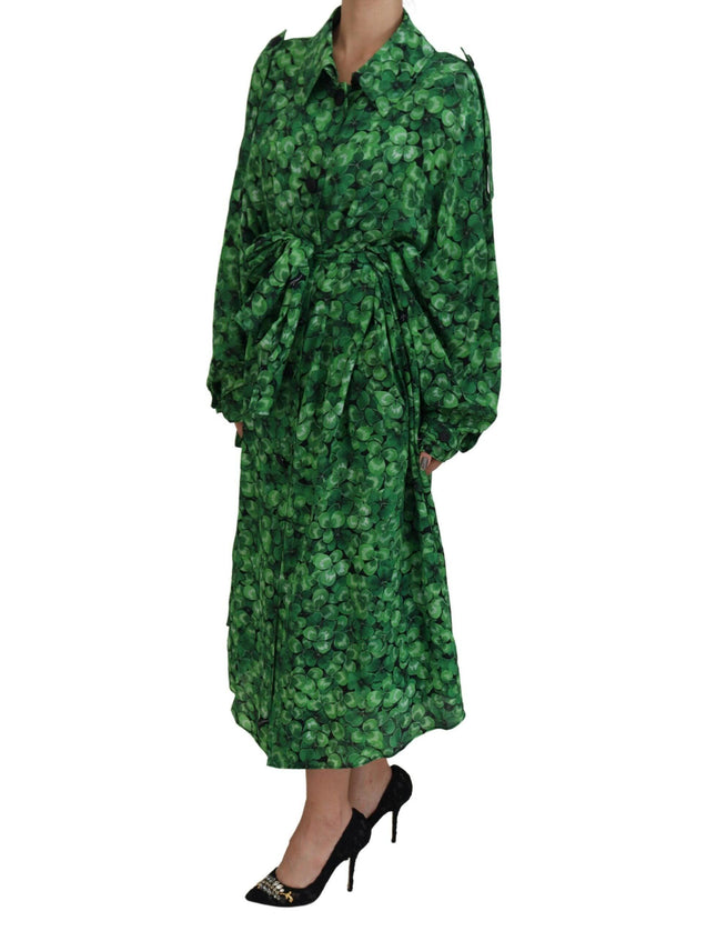 Dolce & Gabbana Green Leaves Print Silk Trench Coat Jacket - Ellie Belle