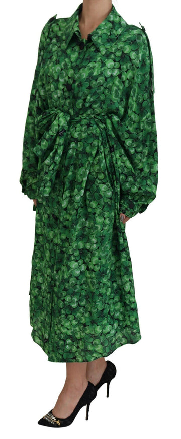 Dolce & Gabbana Green Leaves Print Silk Trench Coat Jacket - Ellie Belle