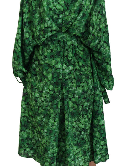 Dolce & Gabbana Green Leaves Print Silk Trench Coat Jacket - Ellie Belle