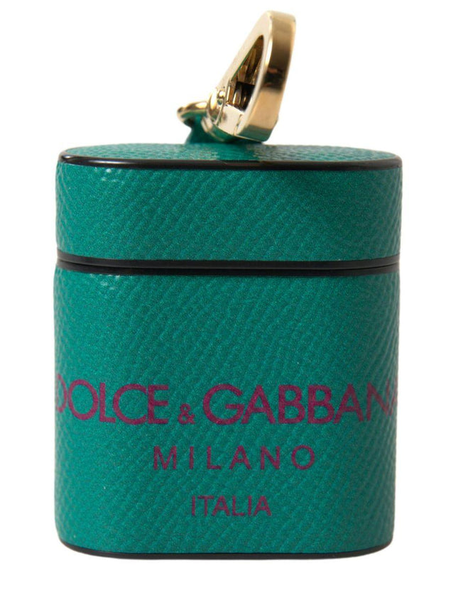 Dolce & Gabbana Green Maroon Calf Leather Logo Print Strap Airpods Case - Ellie Belle