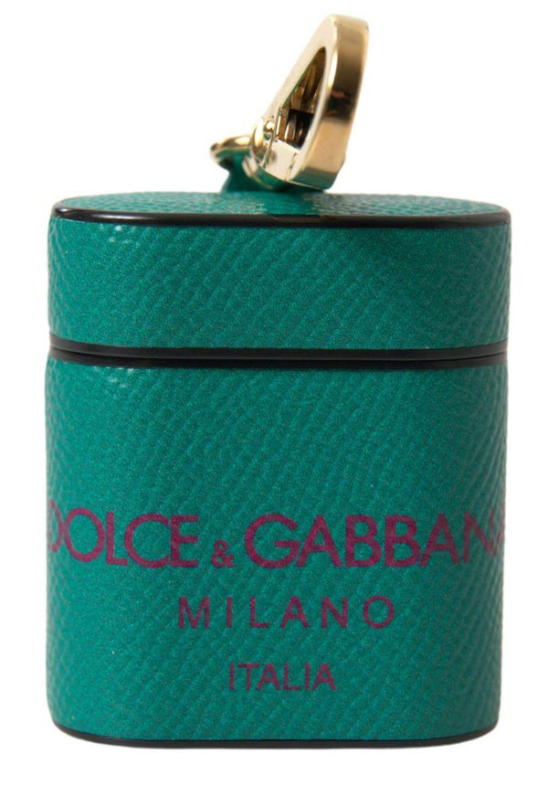 Dolce & Gabbana Green Maroon Calf Leather Logo Print Strap Airpods Case - Ellie Belle