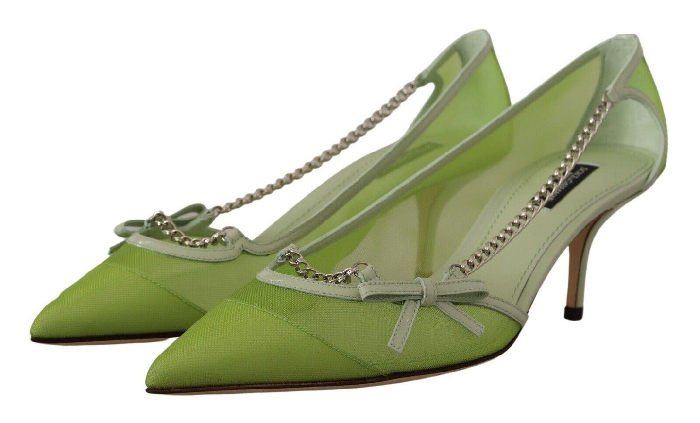 Dolce & Gabbana Green Mesh Leather Chains Heels Pumps Shoes - Ellie Belle