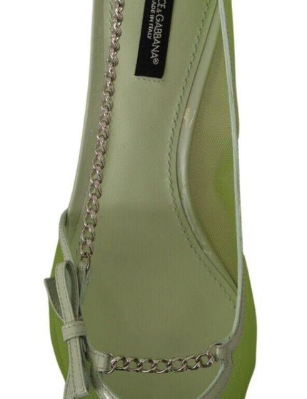 Dolce & Gabbana Green Mesh Leather Chains Heels Pumps Shoes - Ellie Belle
