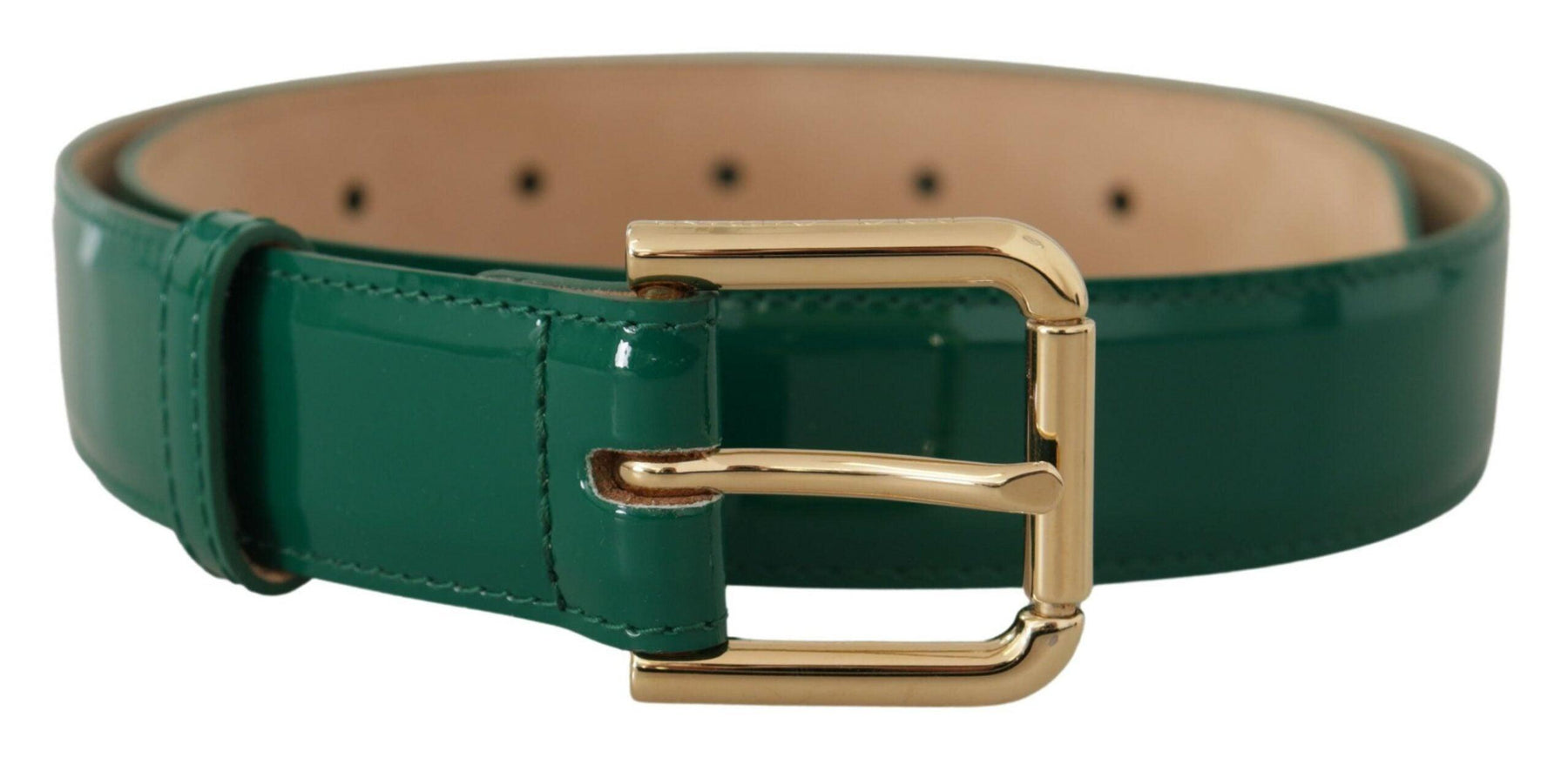 Dolce & Gabbana Green Patent Leather Logo Engraved Buckle Belt - Ellie Belle