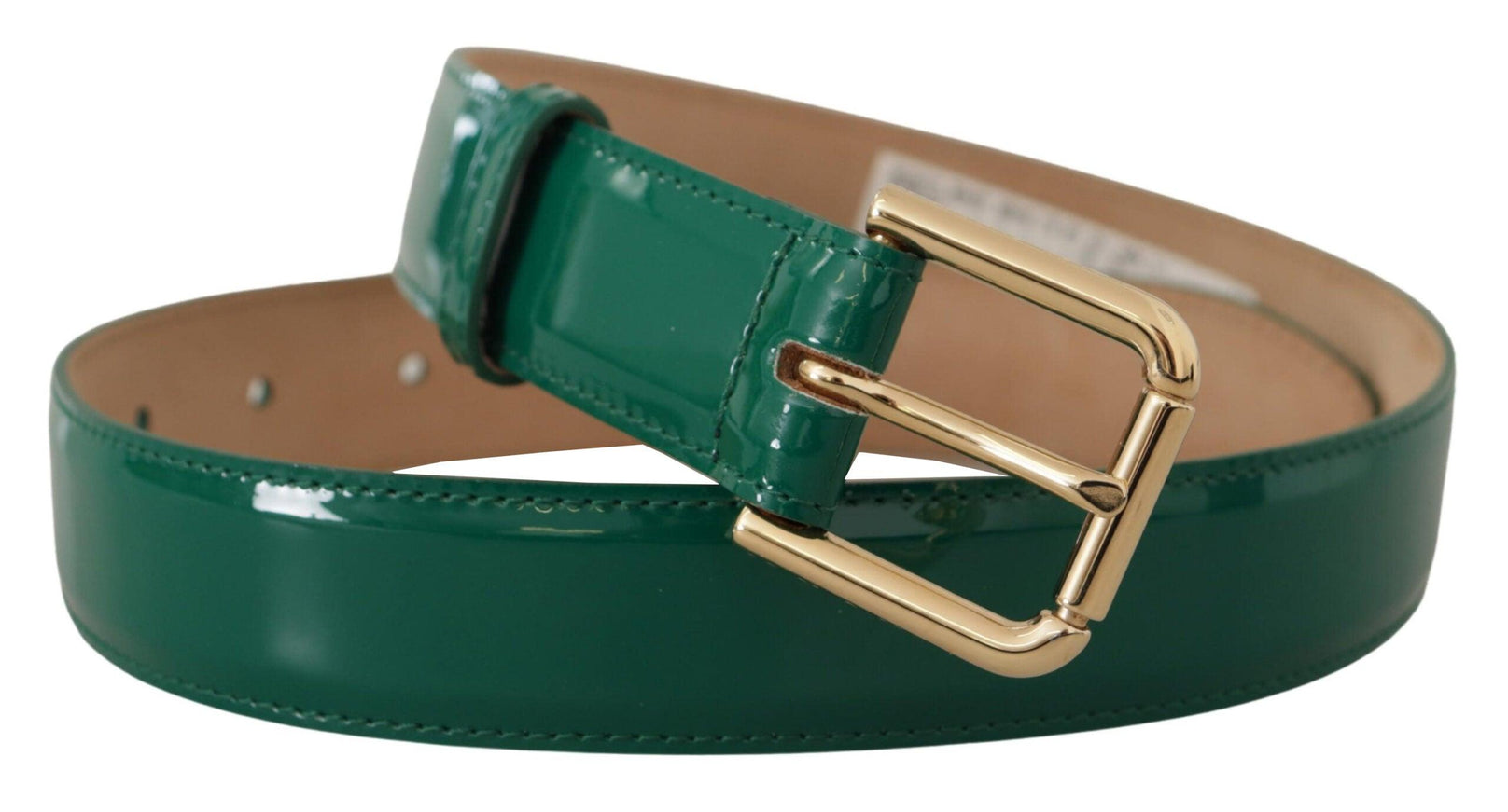 Dolce & Gabbana Green Patent Leather Logo Engraved Buckle Belt - Ellie Belle