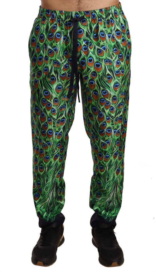 Dolce & Gabbana Green Peacock Print Skinny Trouser Pants - Ellie Belle