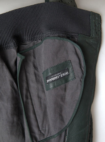 Dolce & Gabbana Green Perforated Leather Bomber Jacket
