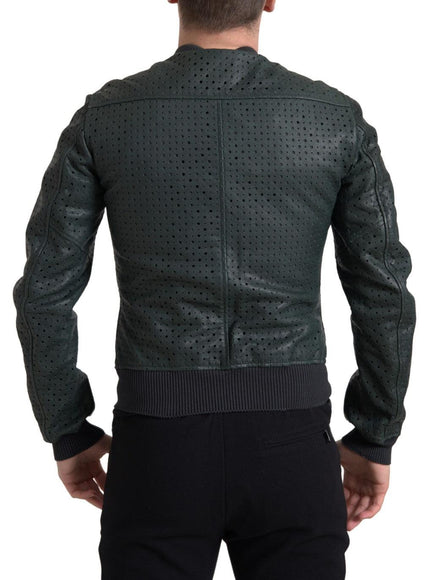 Dolce & Gabbana Green Perforated Leather Bomber Jacket