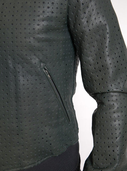 Dolce & Gabbana Green Perforated Leather Bomber Jacket