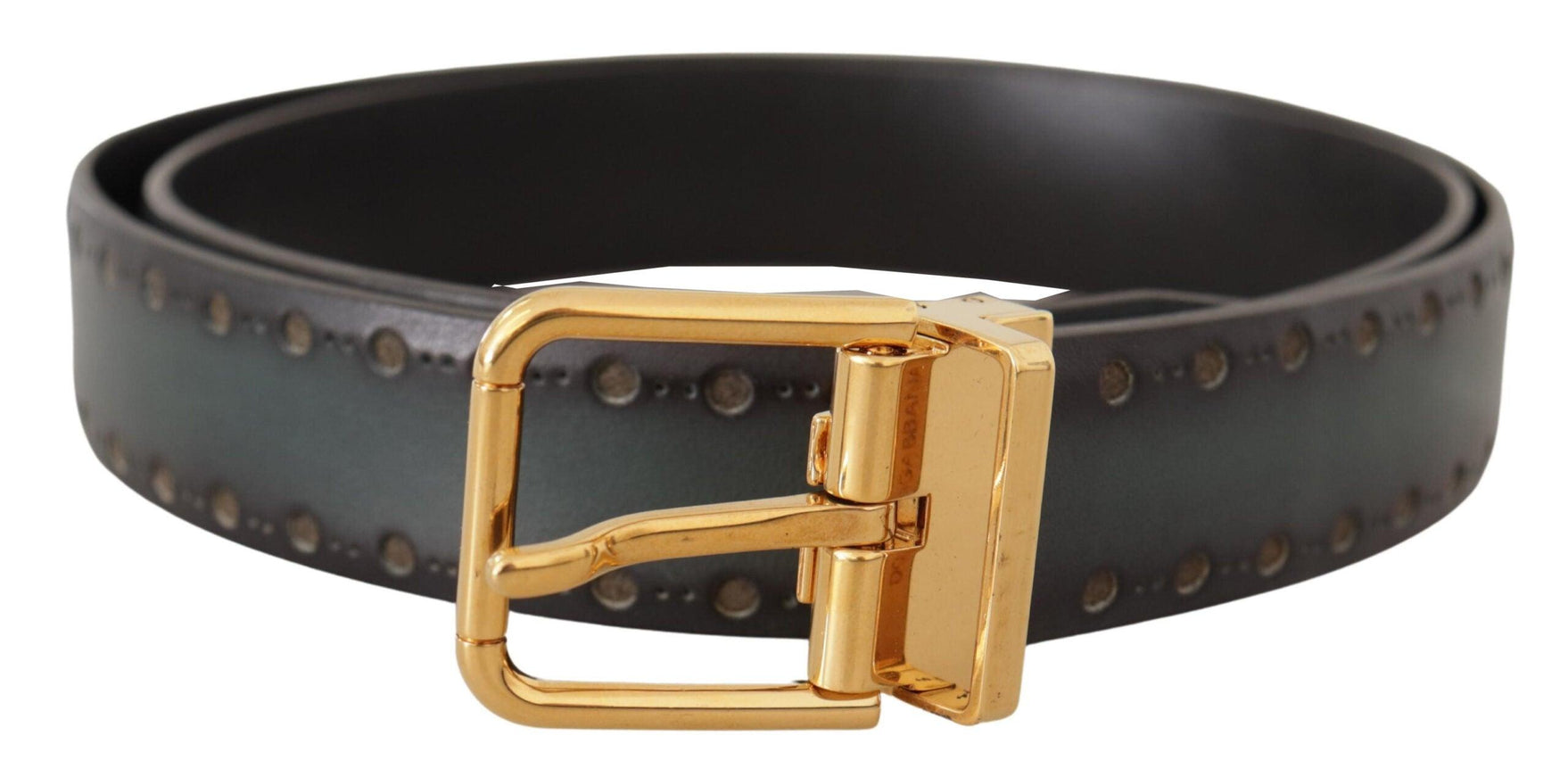 Dolce & Gabbana Green Perforated Leather Brass Metal Belt - Ellie Belle