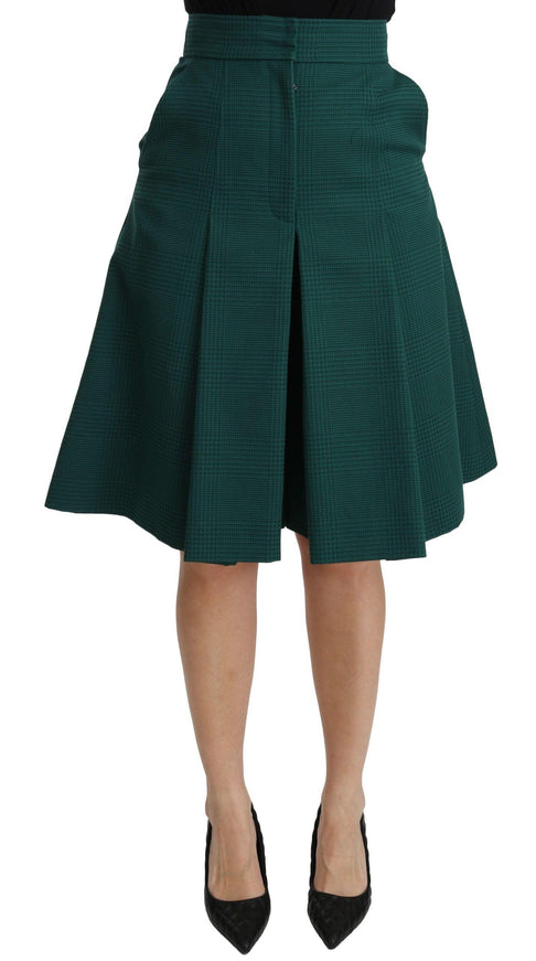 Dolce & Gabbana Green Pleated A-line High Waist Cotton Skirt