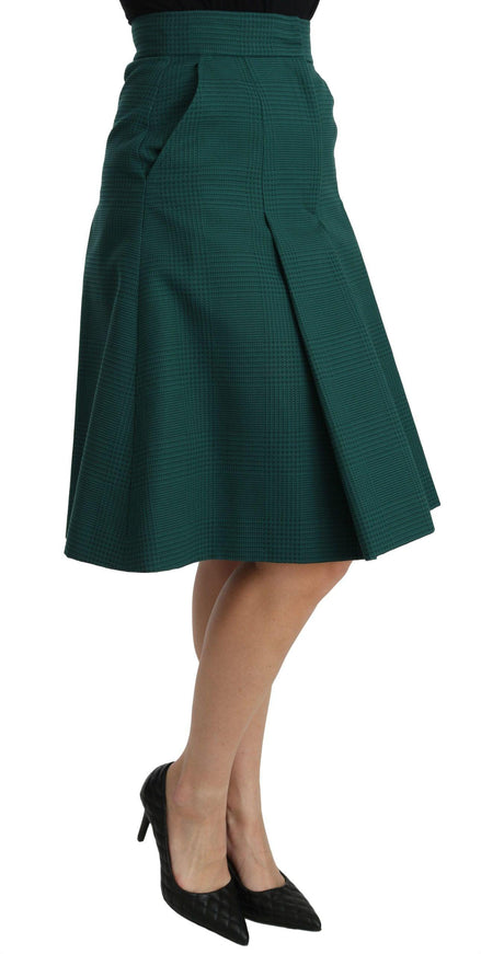 Dolce & Gabbana Green Pleated A-line High Waist Cotton Skirt