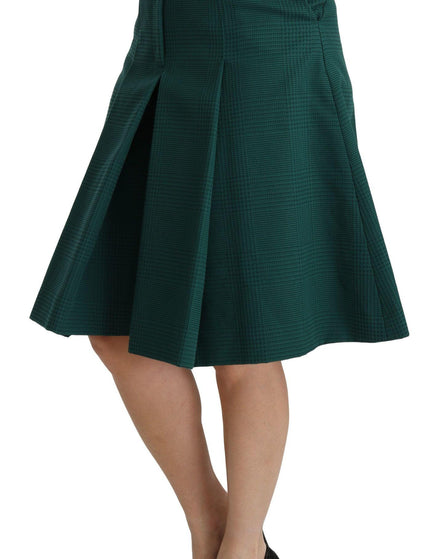 Dolce & Gabbana Green Pleated A-line High Waist Cotton Skirt - Ellie Belle