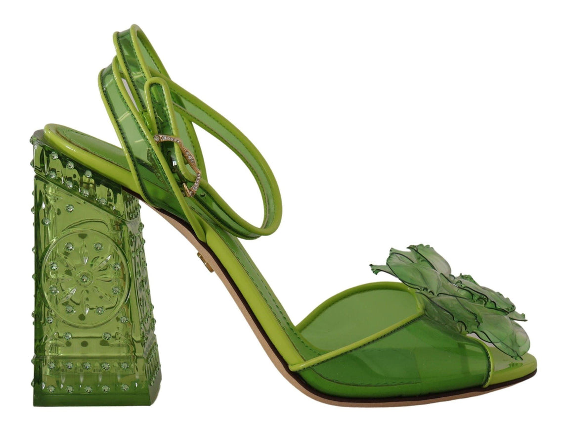 Dolce & Gabbana Green Plexi Crystal Sandals Heels Shoes - Ellie Belle