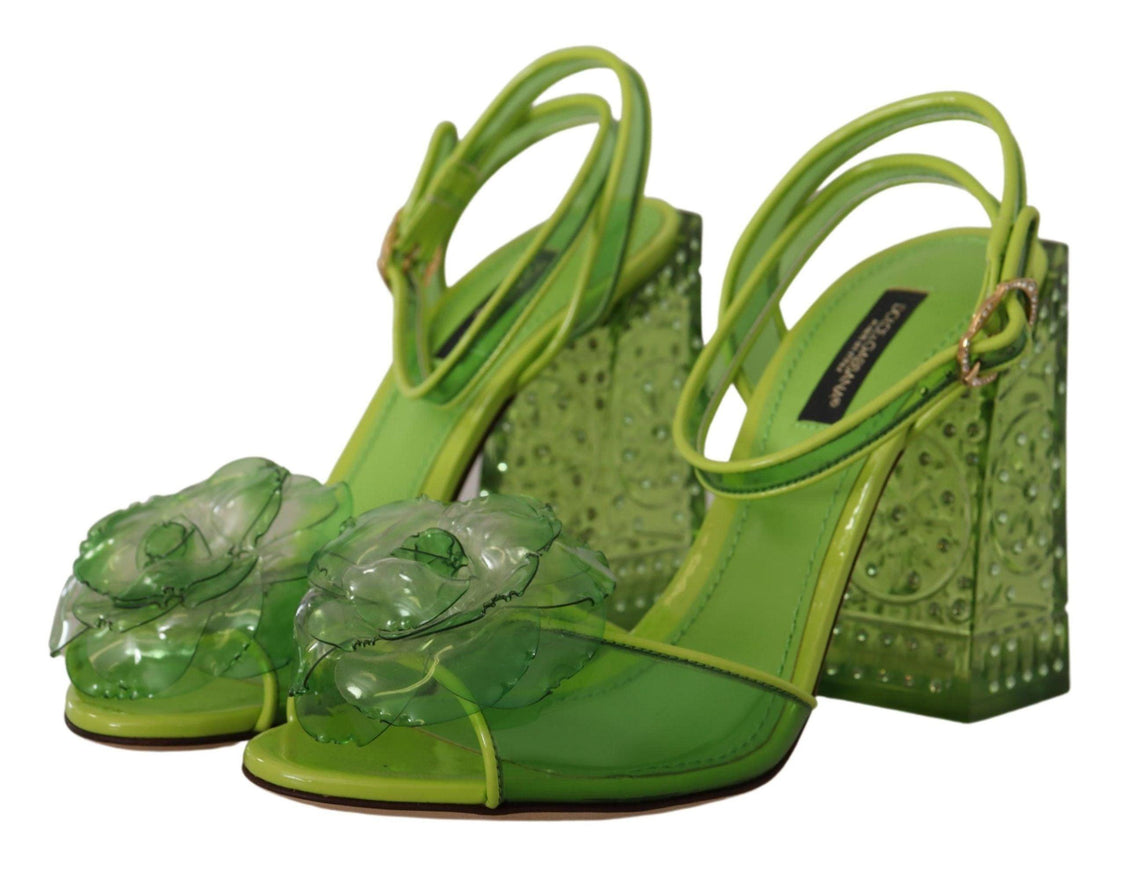 Dolce & Gabbana Green Plexi Crystal Sandals Heels Shoes - Ellie Belle