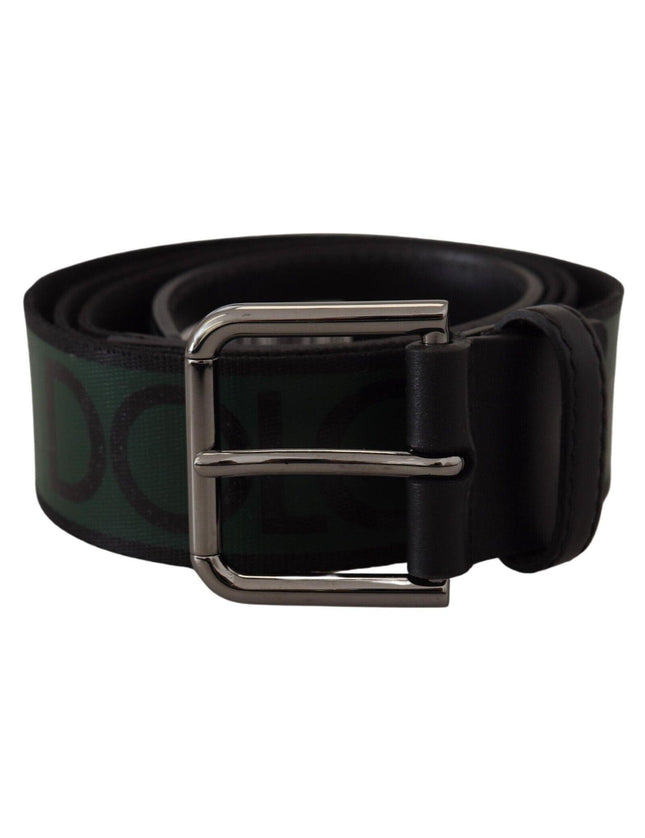 Dolce & Gabbana Green Print Cintura Silver Metal Buckle Belt - Ellie Belle