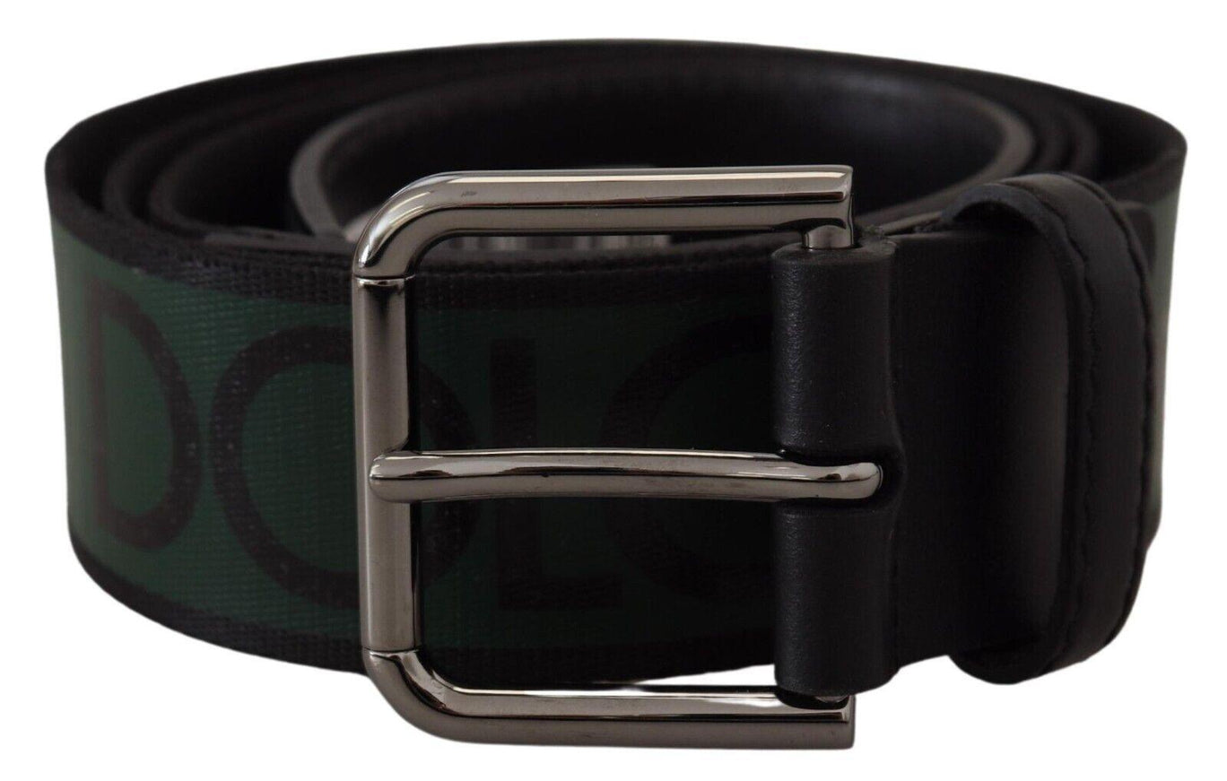 Dolce & Gabbana Green Print Cintura Silver Metal Buckle Belt - Ellie Belle